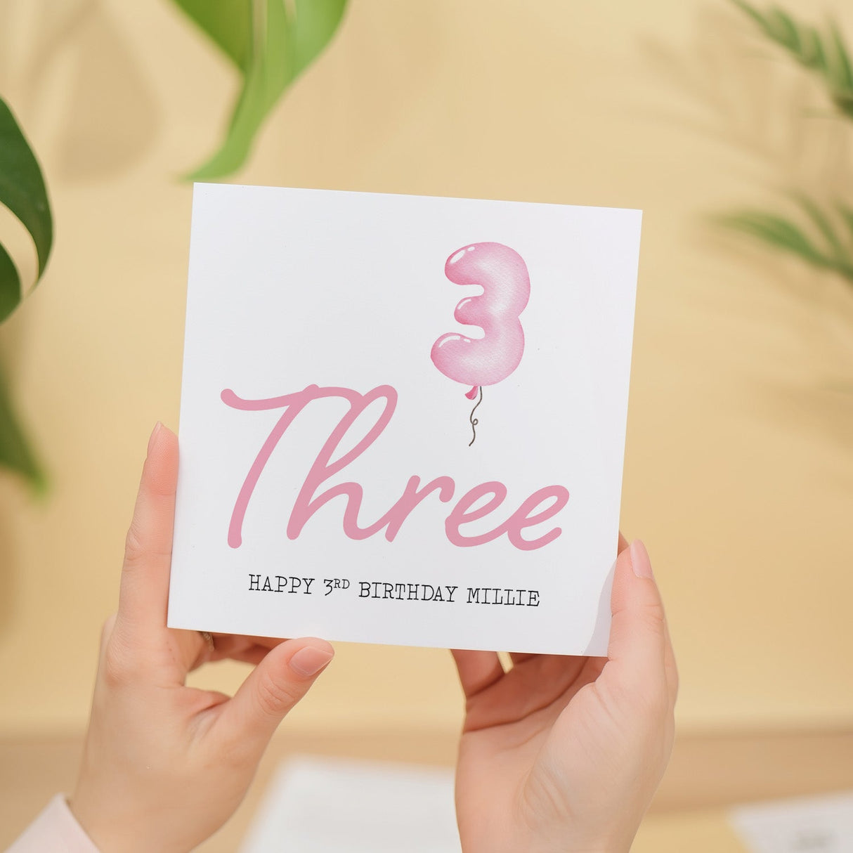 Custom 3rd Birthday Card for Girls Personalisable Three Year Old Birthday Card