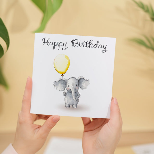 Birthday Card for Child Girl Boy Her Him Cute Elephant With Balloons