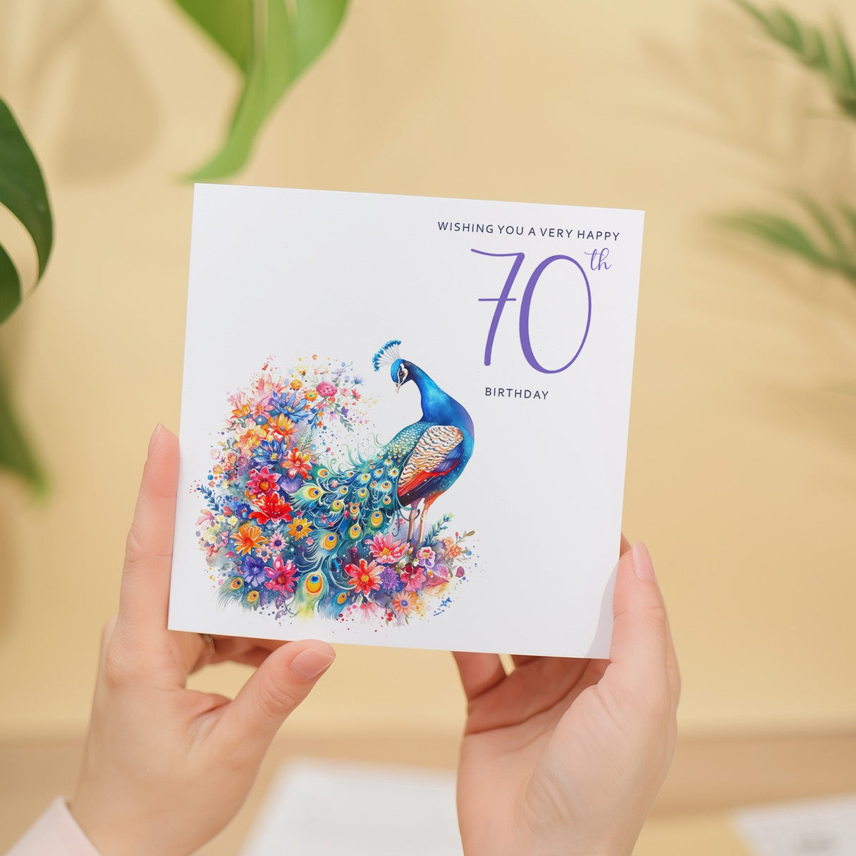 70th Birthday Card Peacock Illustration For Mum Gran Friend Seventieth Birthday