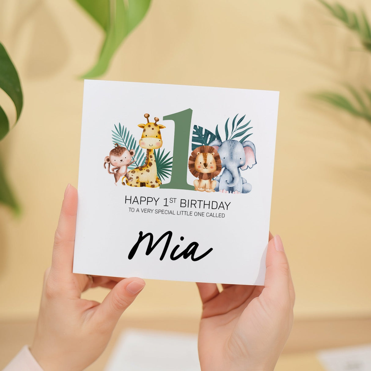 Personalised Jungle Themed 1st Birthday Card For Boy Girl One Year Custom