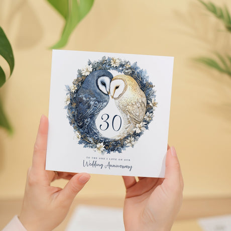 30th Wedding Anniversary Card Owl Design 30 Year Pearl Wedding Anniversary Card