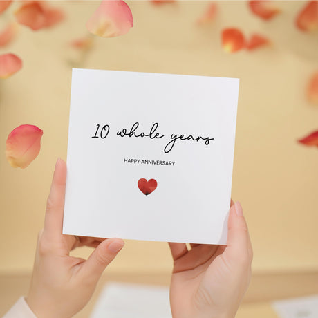 10th Anniversary Card, Simple Love Heart, Modern Gesture for Wife or Husband