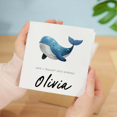 Kids Personalised Whale Birthday Card Cute Customisable Childs Card