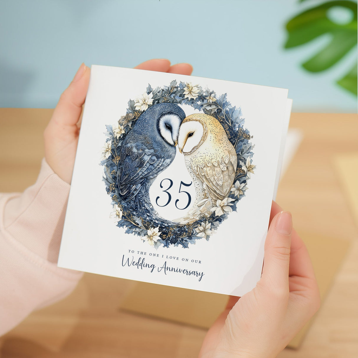 35th Wedding Anniversary Card Owl Design Coral Theme 35 Year Anniversary Card