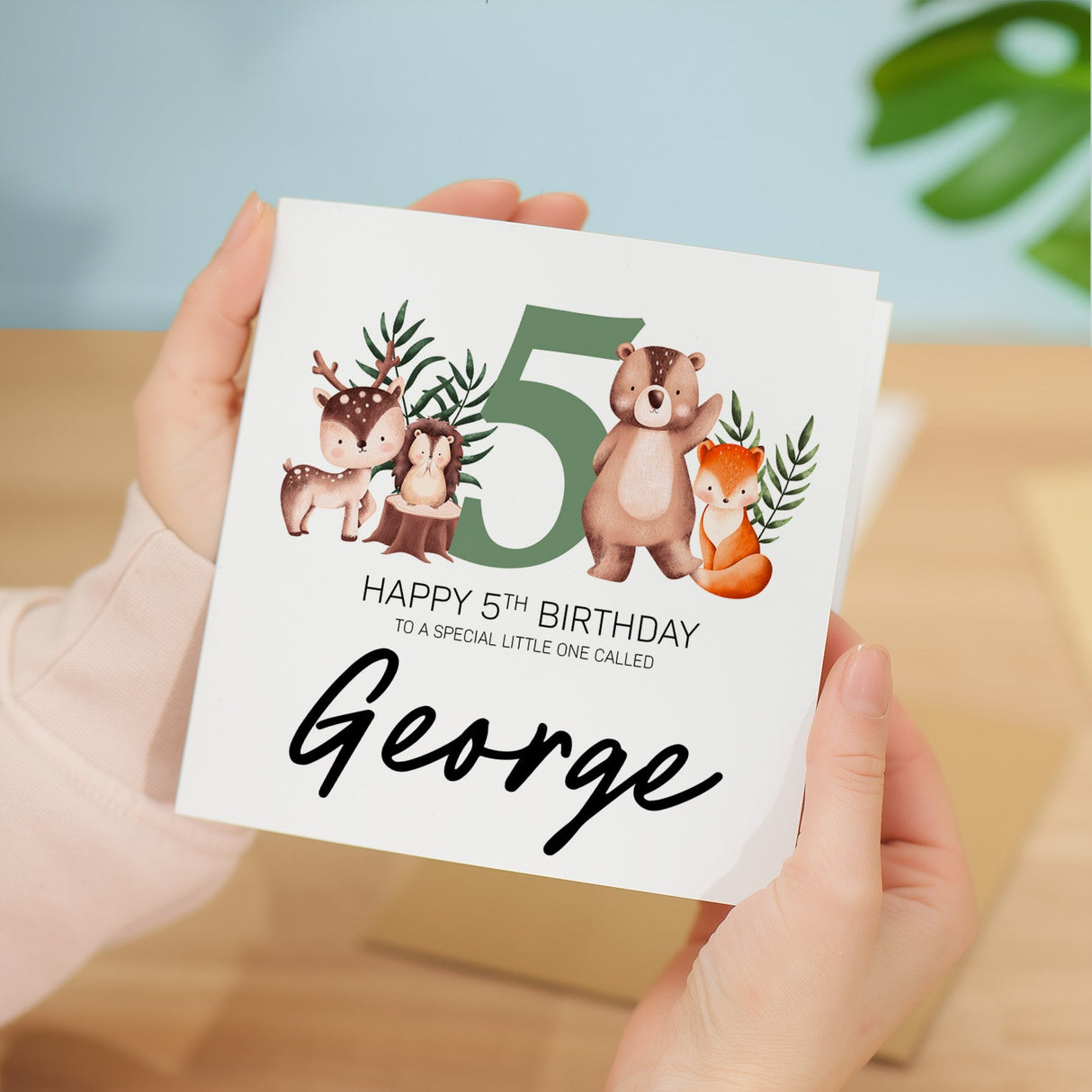 Personalised 5th Birthday Card Woodland Theme For Boy Girl Five Year Custom Card