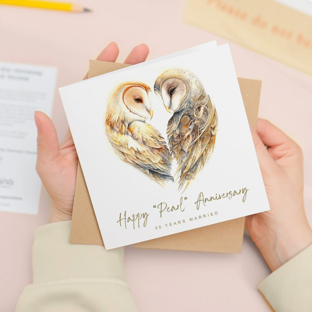 30 Year Pearl Anniversary Card For Husband Wife Owl Theme