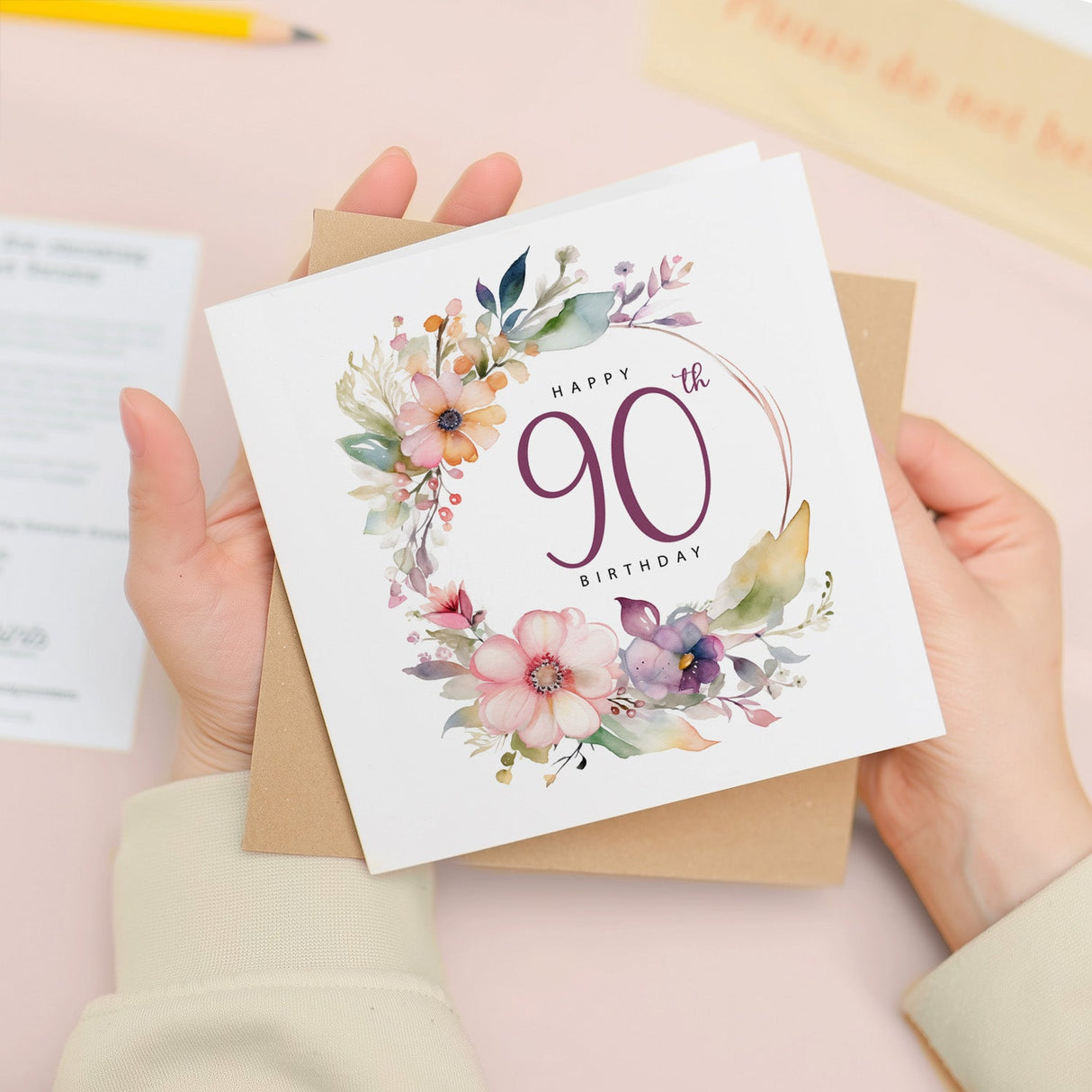 Floral 90th Birthday Card For Her Mum Gran Auntie Friend Grandma Ninetieth