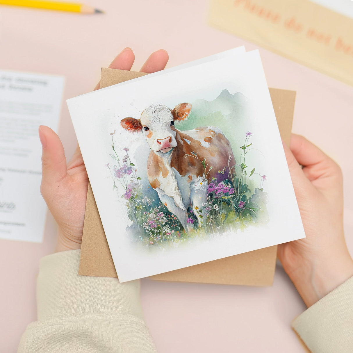 Postcard Prints - Notelet Card of a Cow For Anyone Any Occasion Card For Her or For Him Card For Birthday or Easter Card Thank You Card