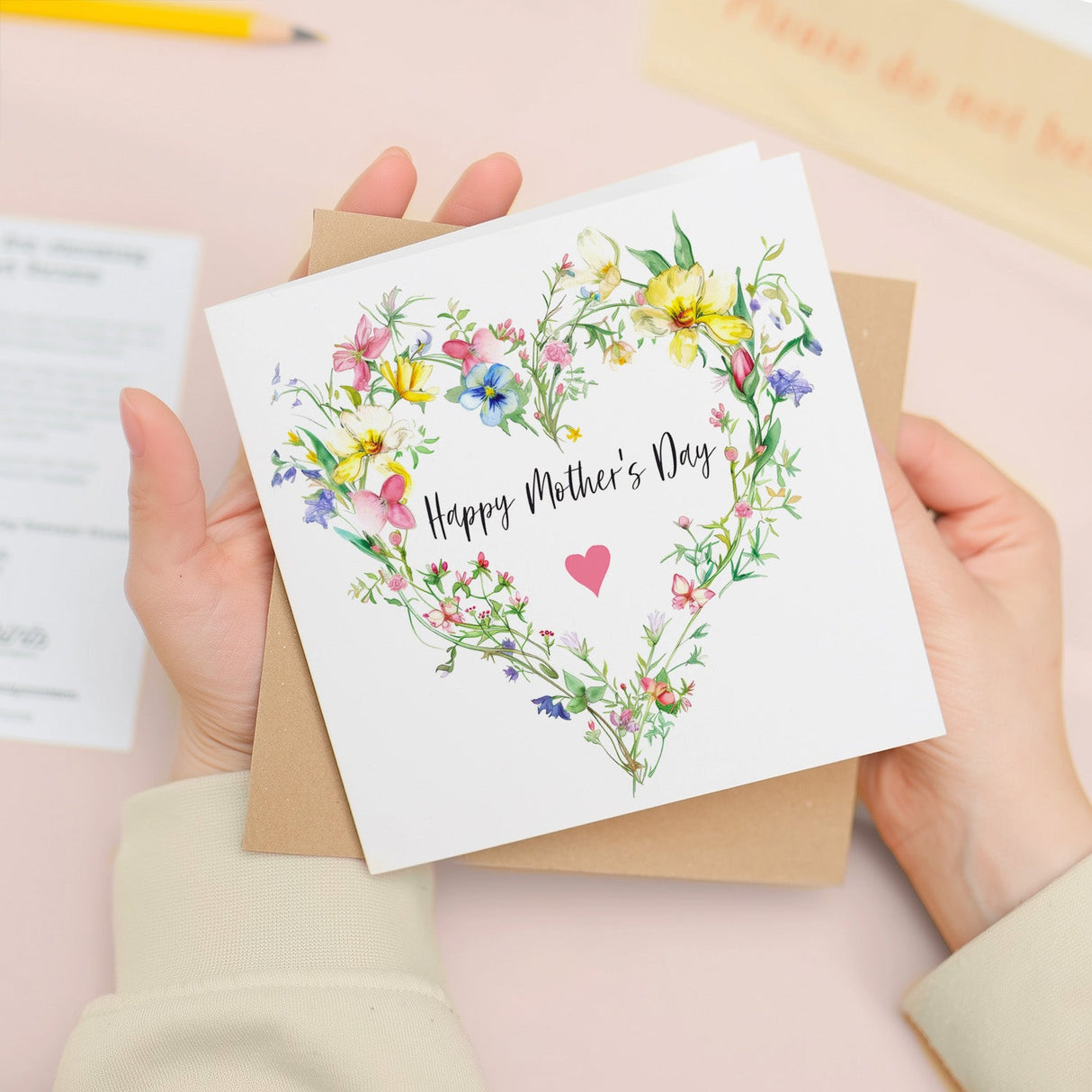 Happy Mothers Day Card for Mum Flower Wreath Mommy Mom Mummy