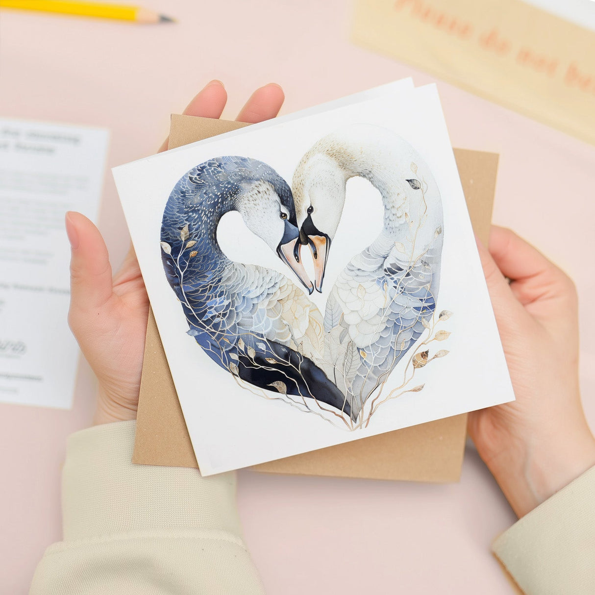 Anniversary Wedding Engagement Card for Husband Wife Couple Swans