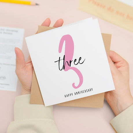 3rd Wedding Anniversary Card for Him Her Wife Husband Third Anniversary Card