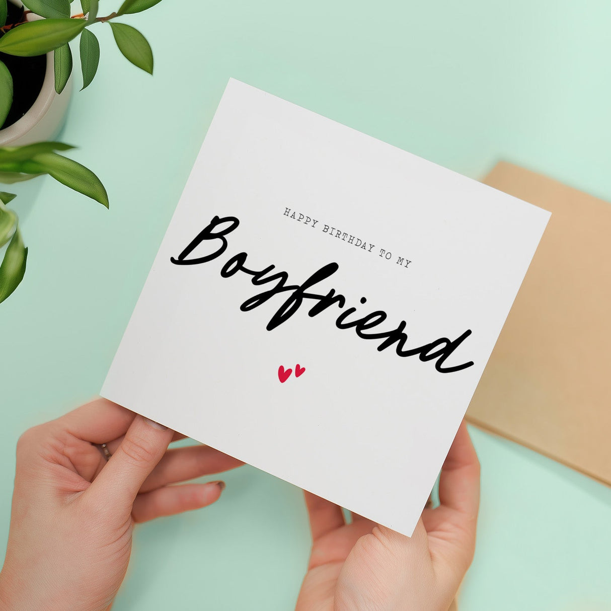 Boyfriend Birthday Card Happy Love Hearts Simple Design