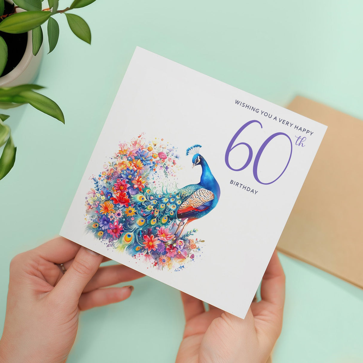 60th Birthday Card Peacock Illustration for Mum Gran Friend Sixtieth Birthday