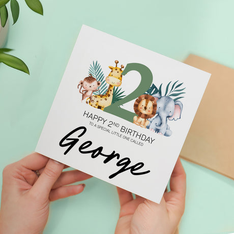Personalised 2nd Birthday Card Jungle Theme For Boy Girl Two Years Custom Card