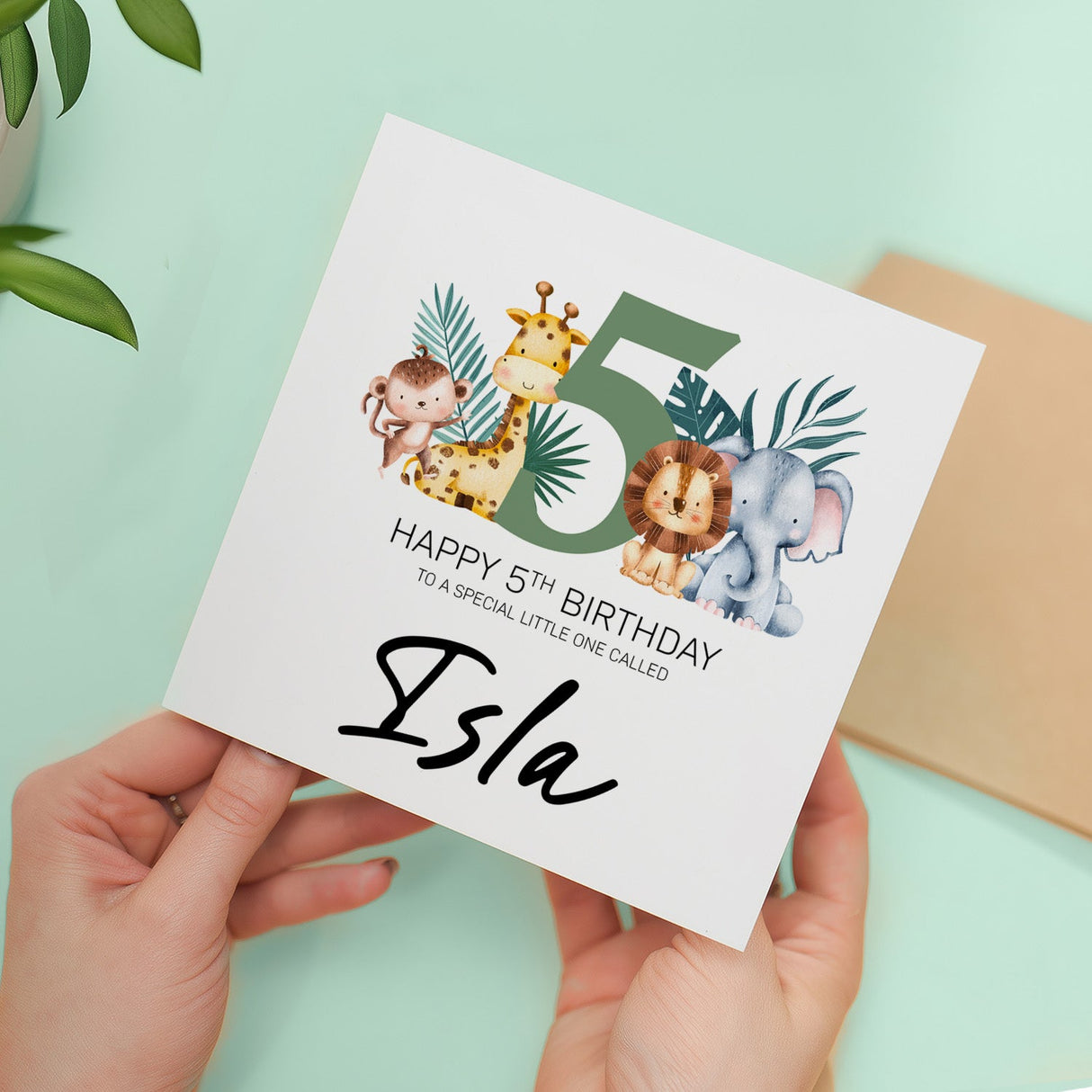 Personalised 5th Birthday Jungle Theme Card for Boys Girls Custom Five Card