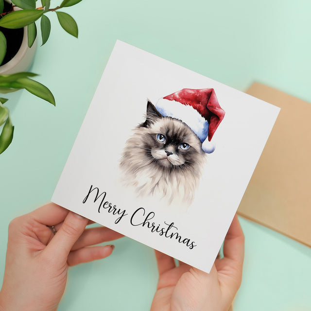 Ragdoll Cat Christmas Card Whimsical Watercolour Card For Animal Lovers
