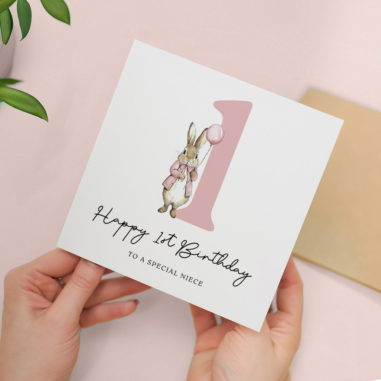 1st Birthday Card – Eco Bunny Design for Granddaughter, Sister, Niece or Daughter