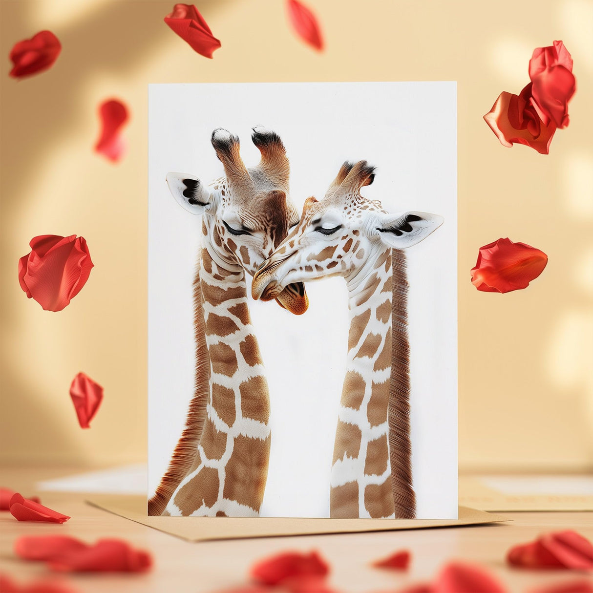 Cute Giraffes Anniversary Card - Love Card for Husband, Wife, Boyfriend or Girlfriend - Large 5x7 Inch - White Matte Finish - 1 Card