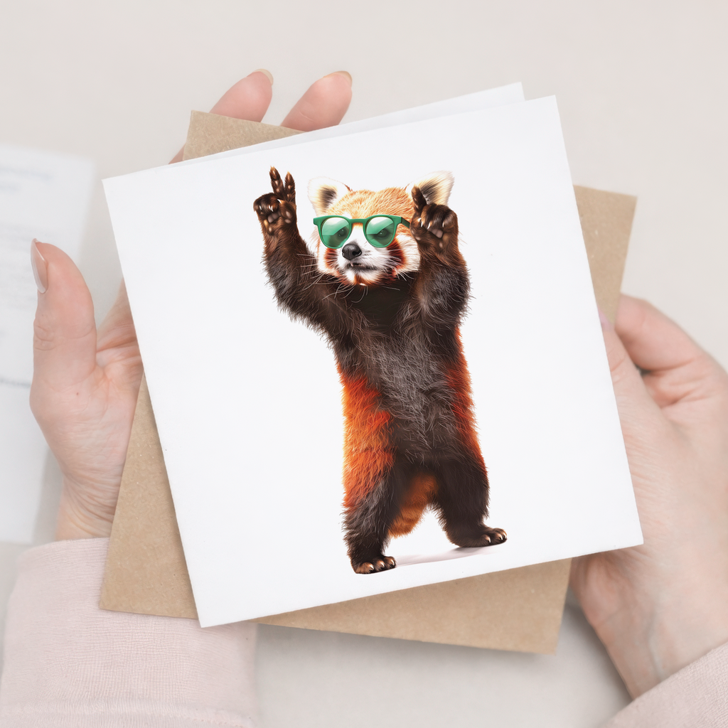 Fun Red Panda with Sunglasses Birthday Card, Eco-Friendly Material, For Him or Her