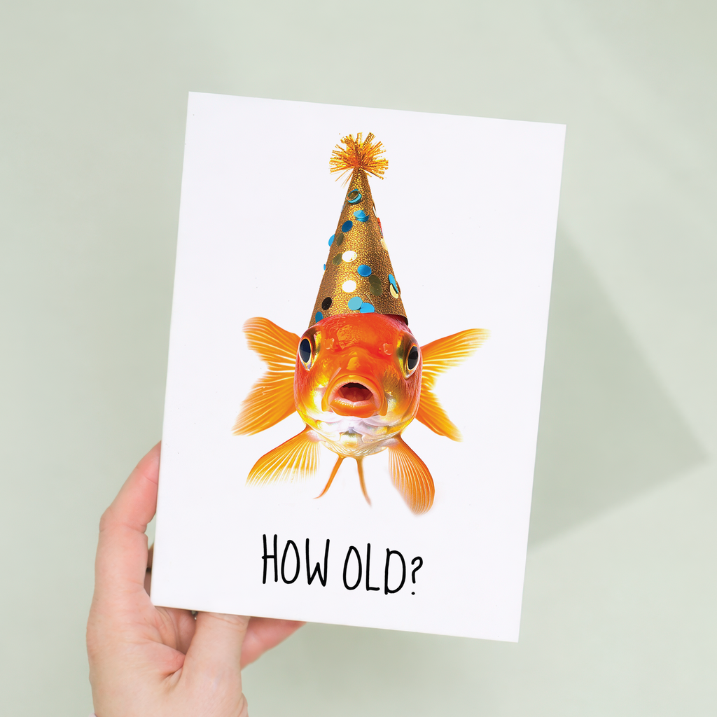 Funny Gold Fish Birthday Card with Fishing Theme, Eco-Friendly Material, For Him or Her