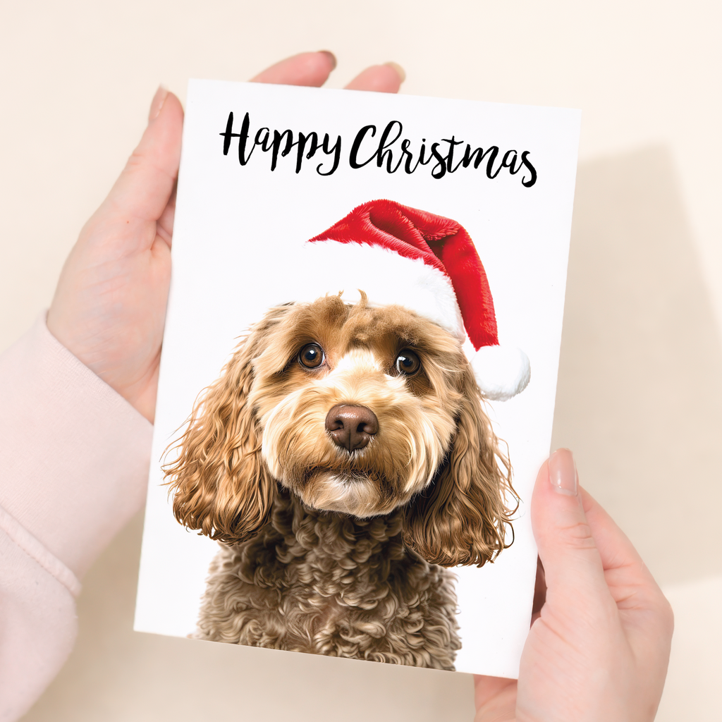 Festive Cockerpoo Dog Christmas Card, Eco-Friendly Material, For Him or Her