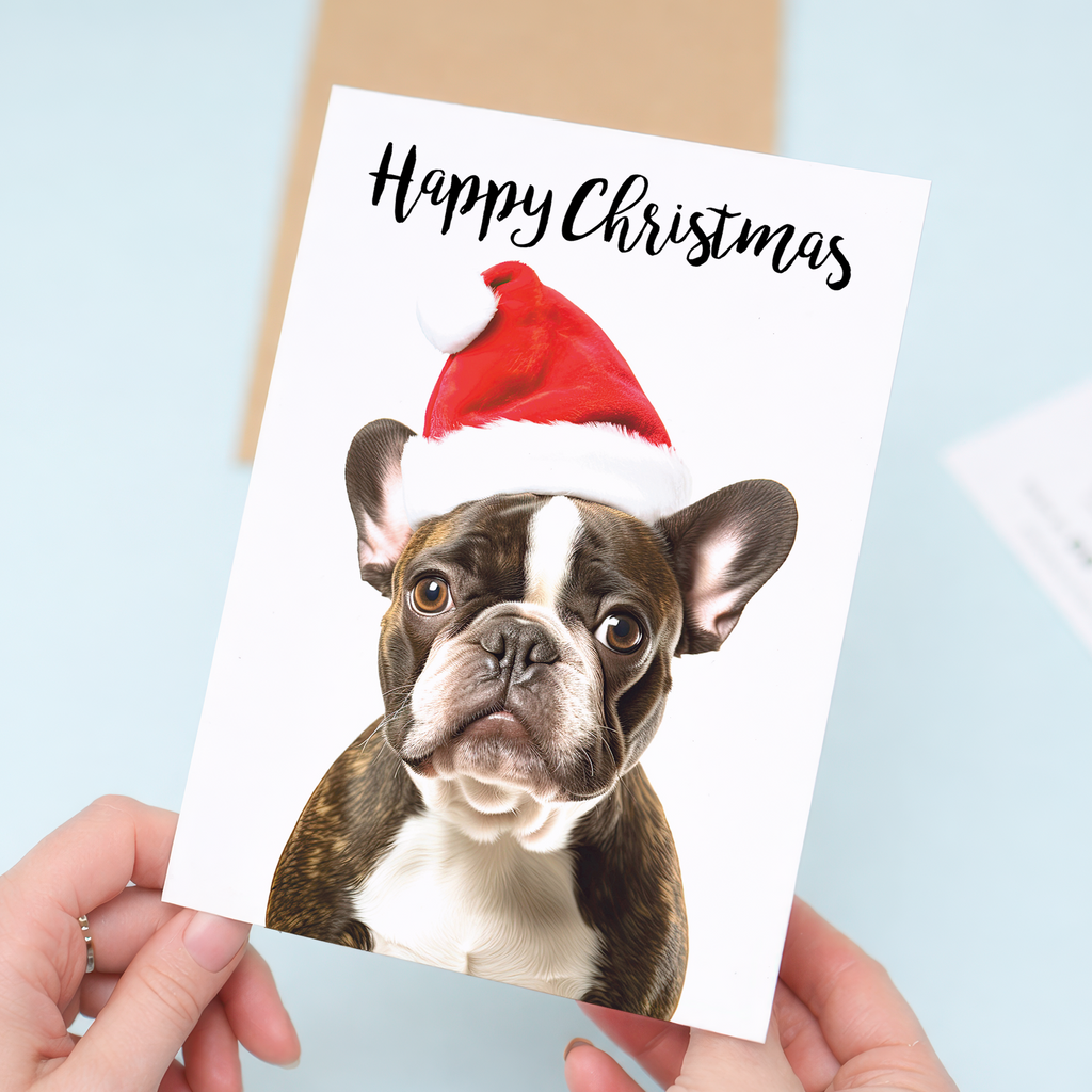 Charming French Bulldog Christmas Card, Sustainable Material, For Him or Her
