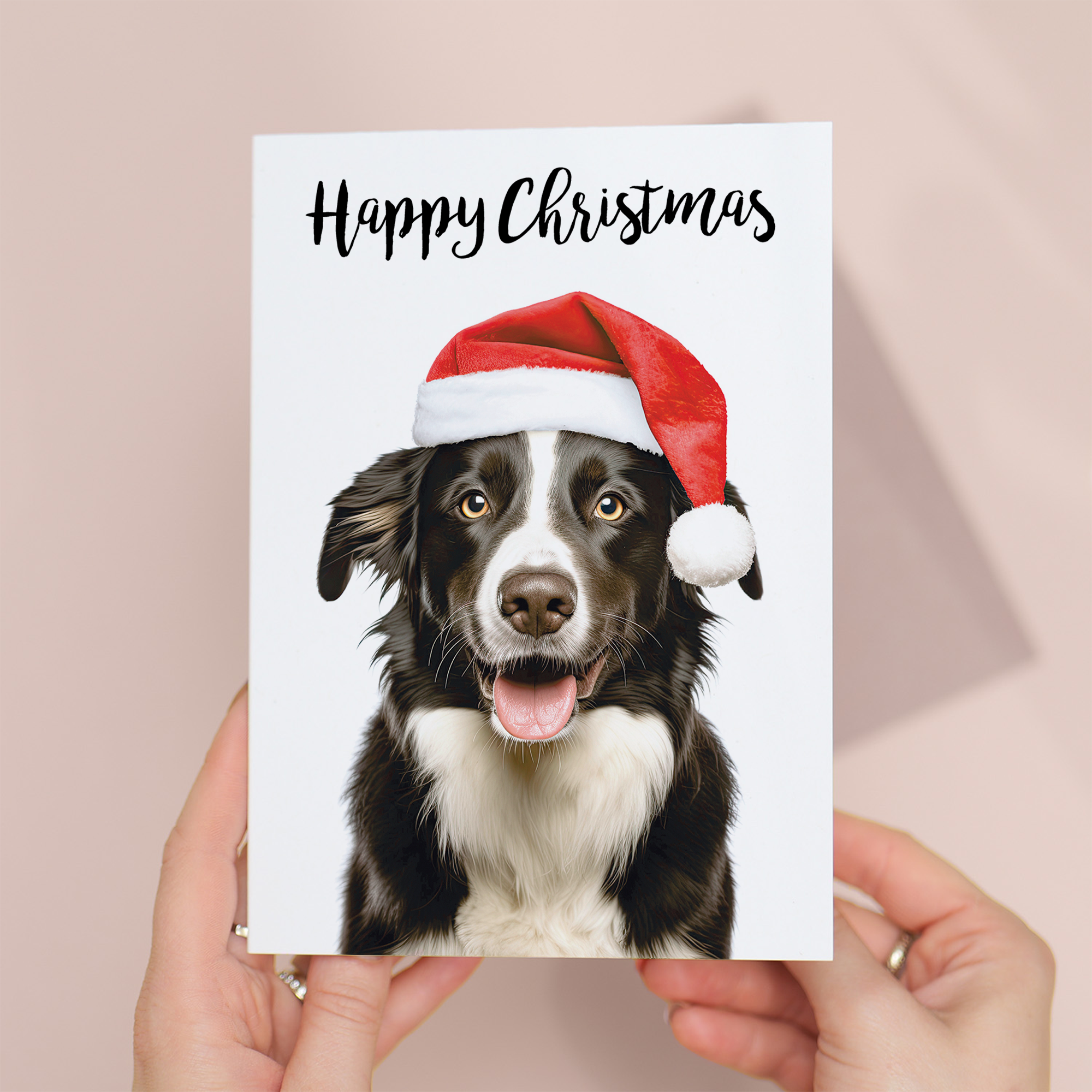 Festive Collie Dog Christmas Card for Him or Her, Eco-Friendly Material, Unique Holiday Illustration