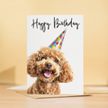 Cheerful Poodle Dog Birthday Card with Yellow Background, Eco-Friendly Material, For Him or Her