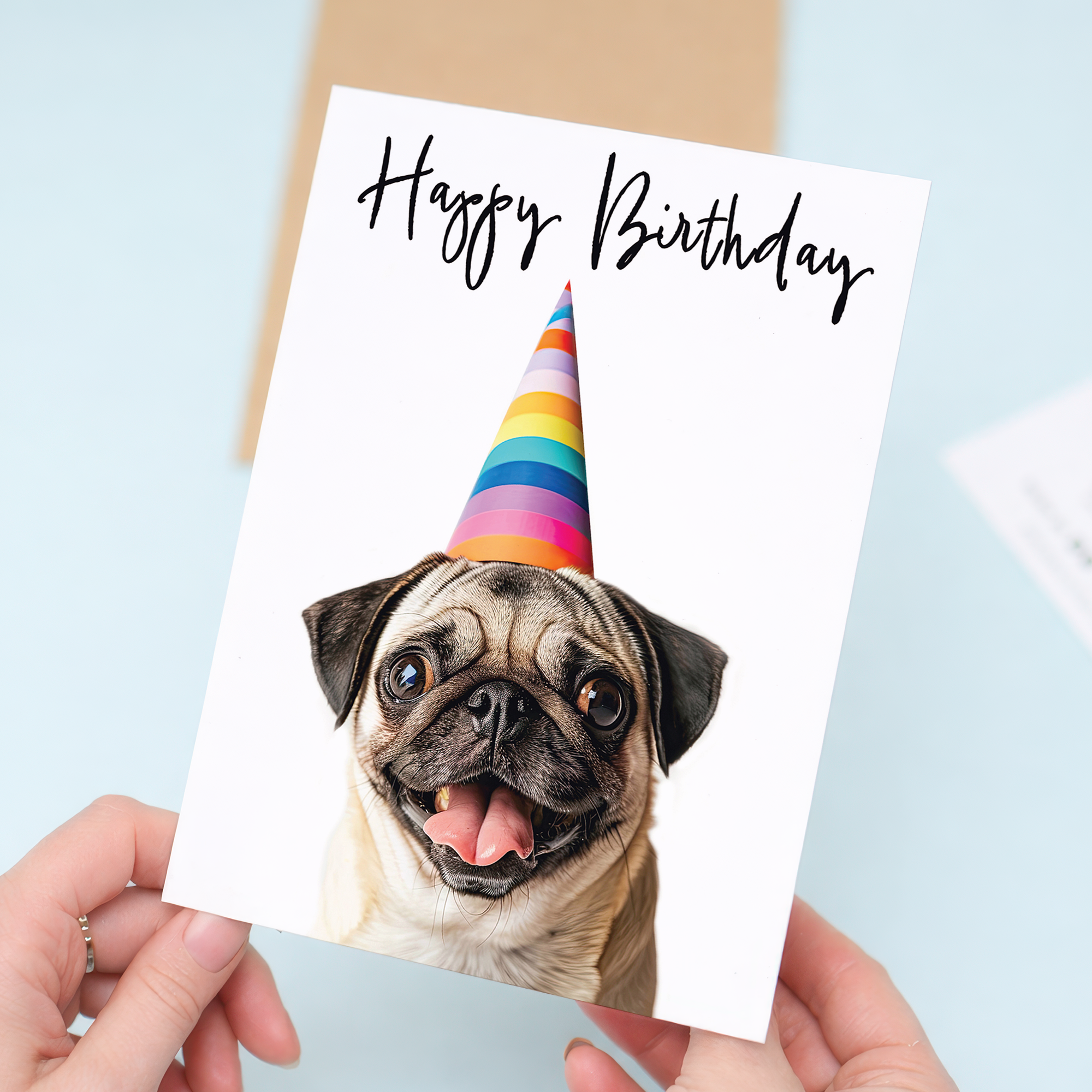 Adorable Pug Dog Birthday Card, Eco-Friendly Material, For Him or Her