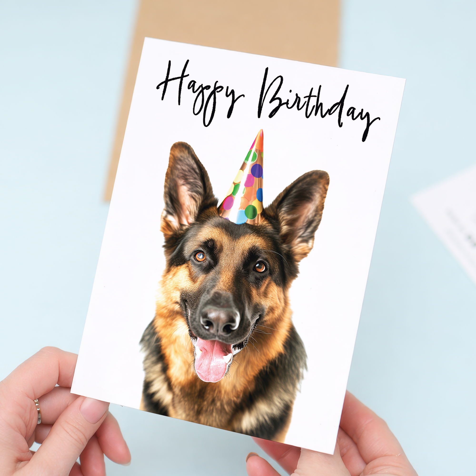 Hand-drawn German Shepherd Birthday Card, Dog Lover Gift, Eco-Friendly Material, For Him or Her