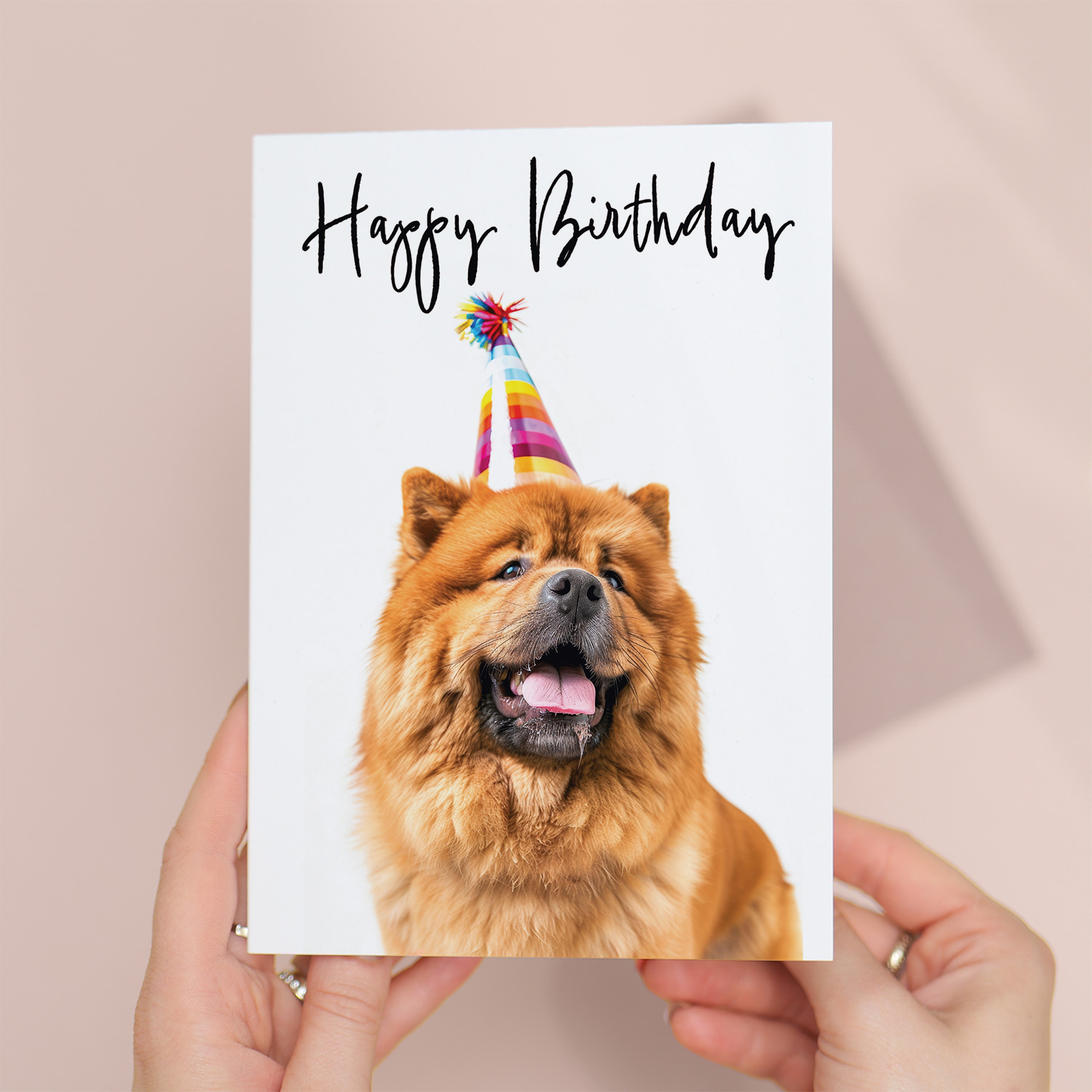Adorable Chow Chow Dog Birthday Card with Colorful Balloons, Eco-Friendly Material, For Him or Her