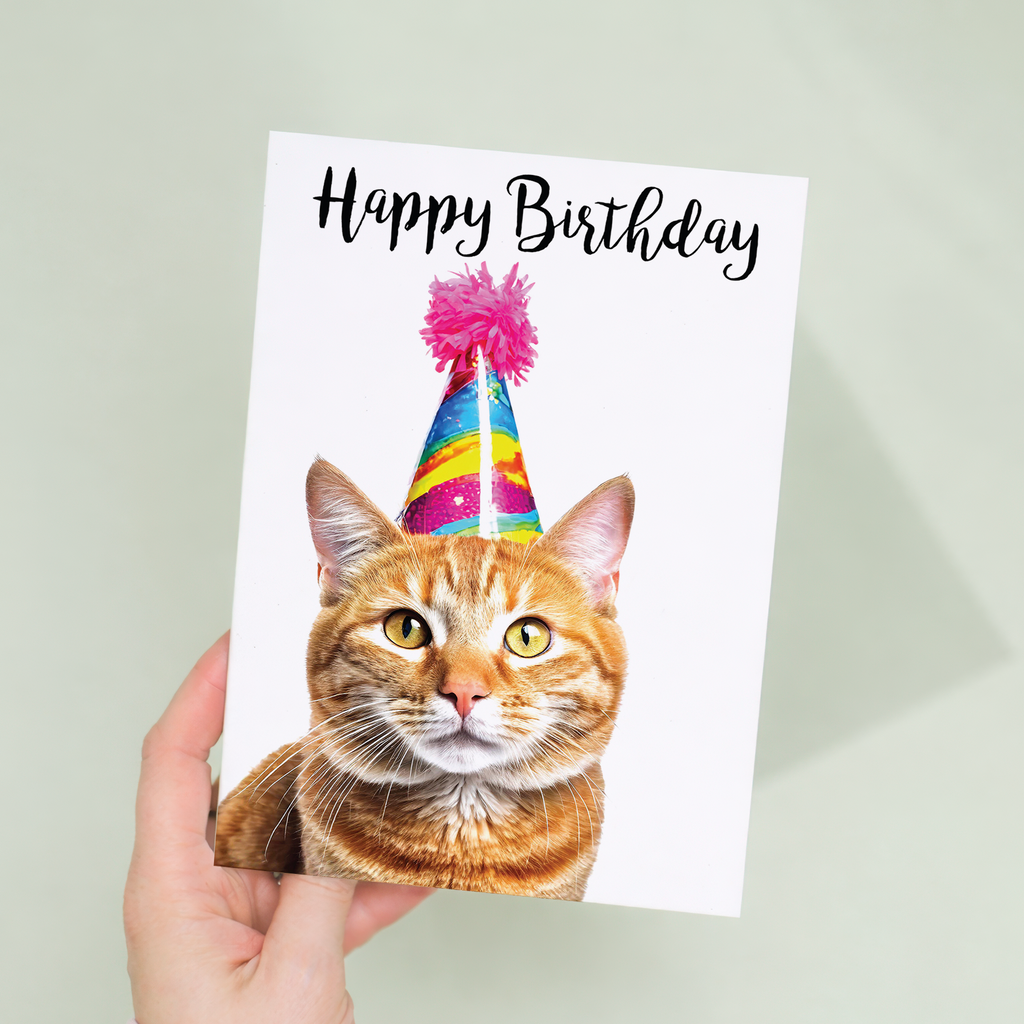 Ginger Cat Birthday Card with Eco-Friendly Kraft Envelope, For Her, Him, Family, and Friends