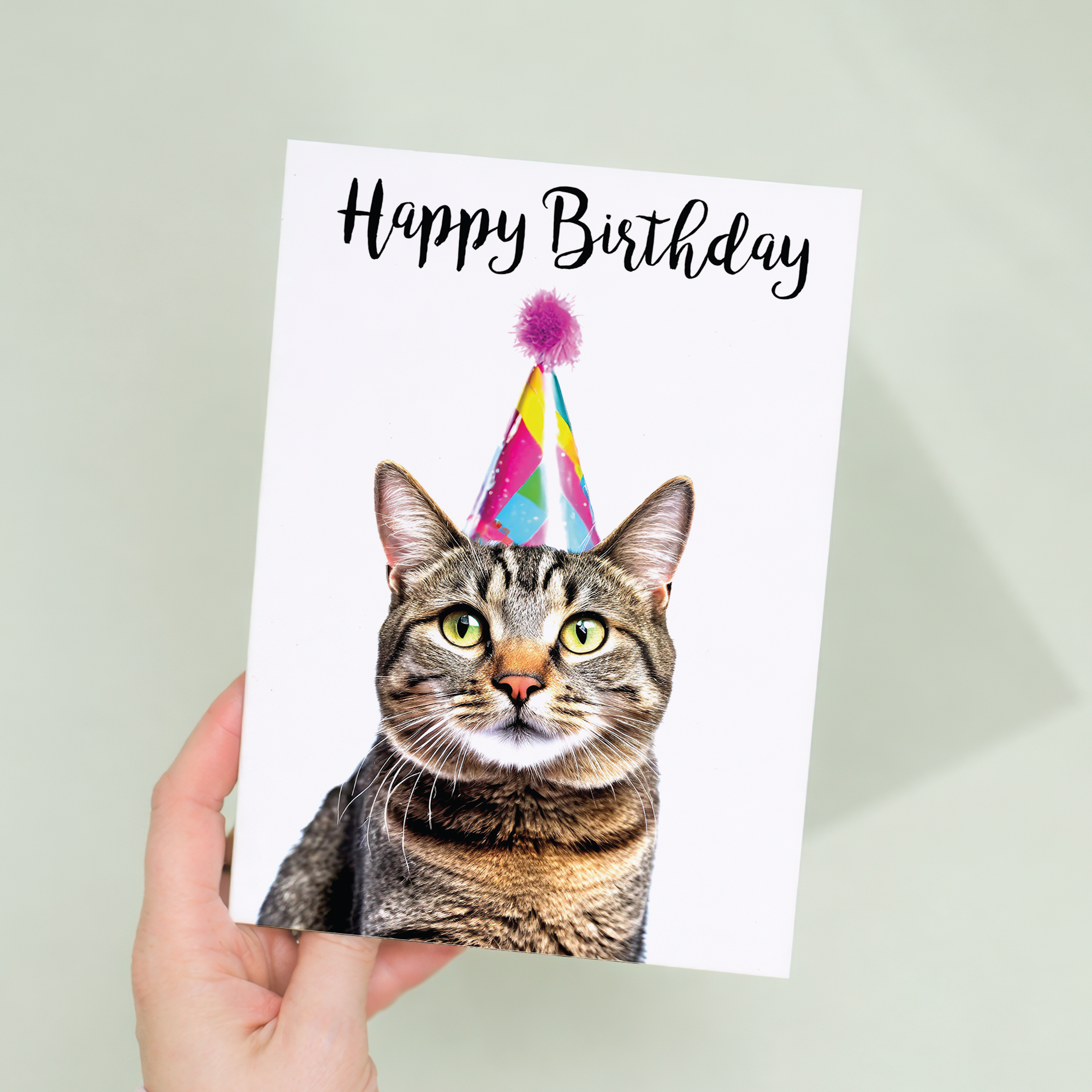 Charming Tabby Cat Illustration Birthday Card, Eco-Friendly Material, For Him or Her