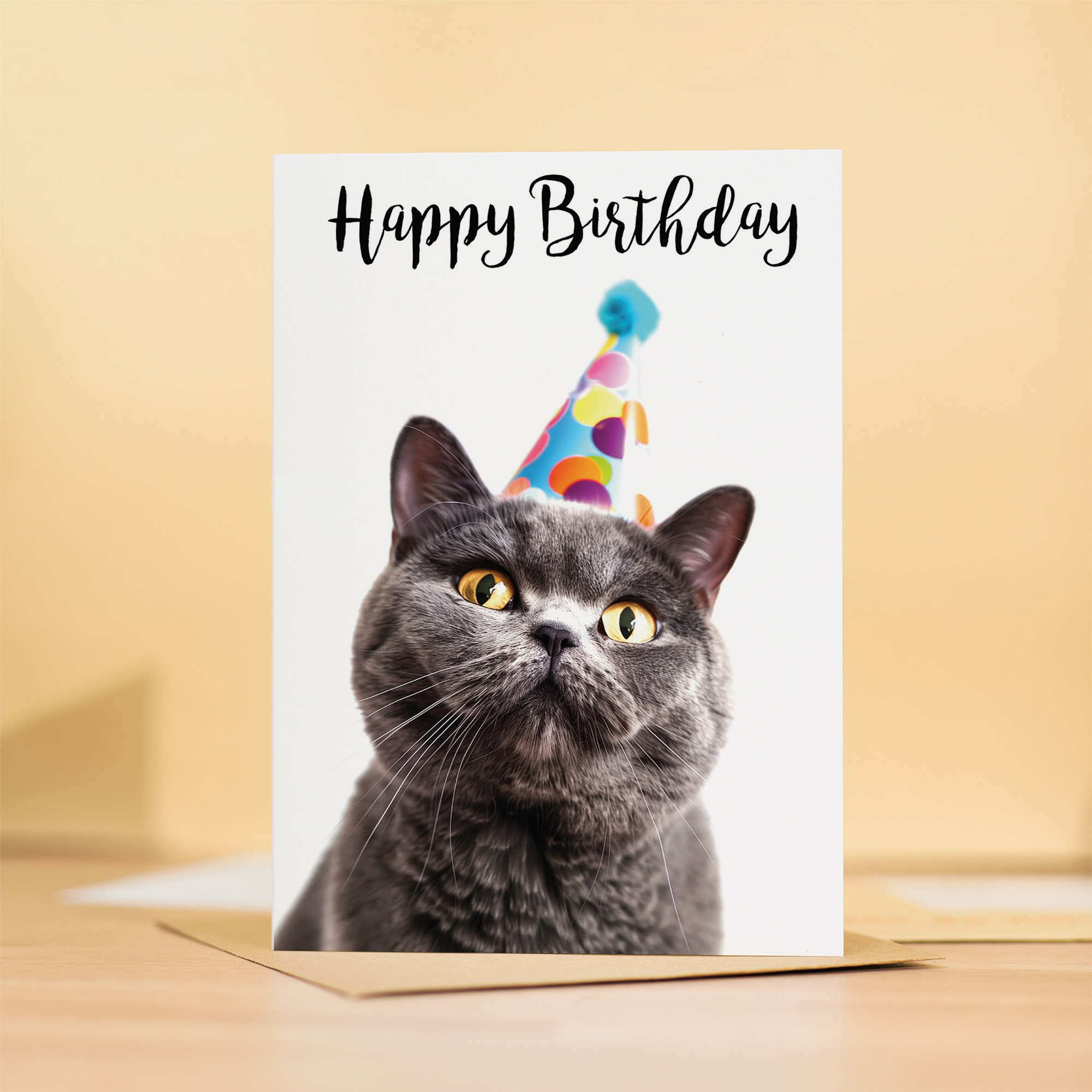 Adorable British Shorthair Cat Birthday Card for Friend Son Daughter Him or Her, Eco-Friendly Material