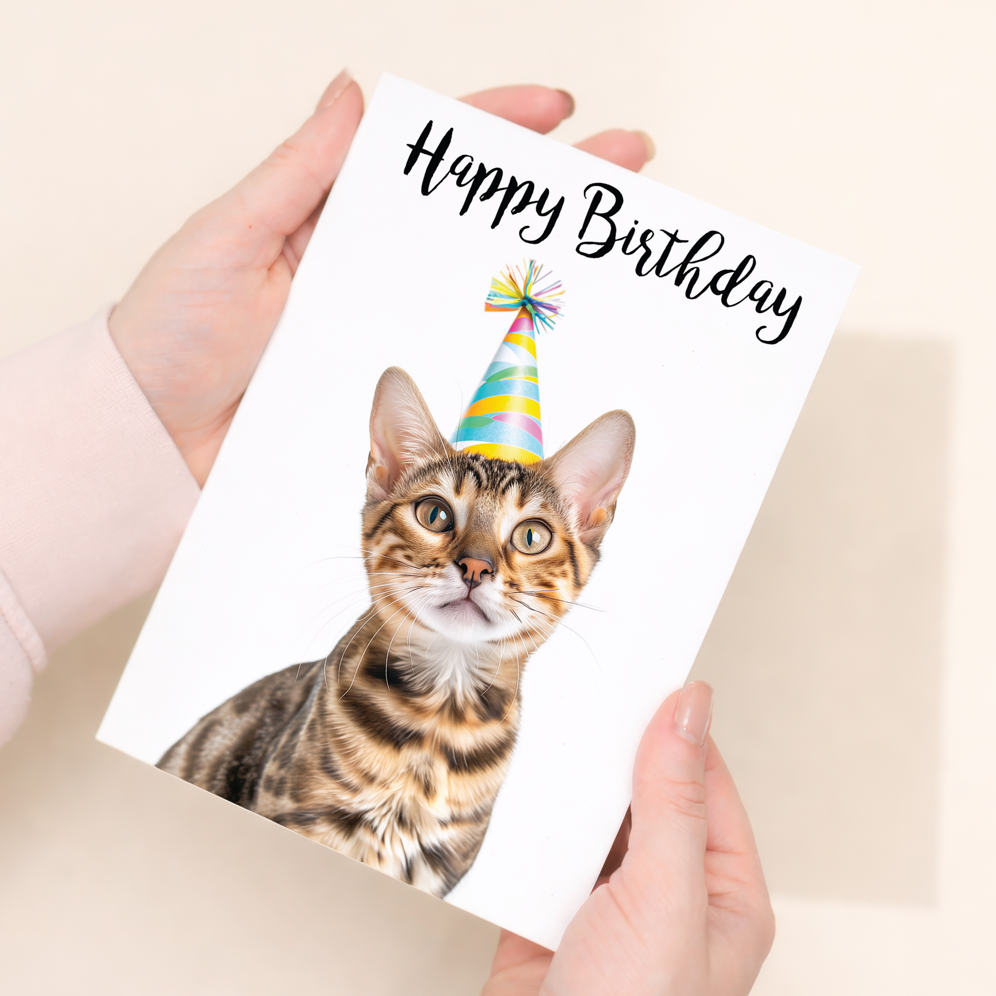 Realistic Bengal Cat Birthday Card, Eco-Friendly Material, For Him or Her