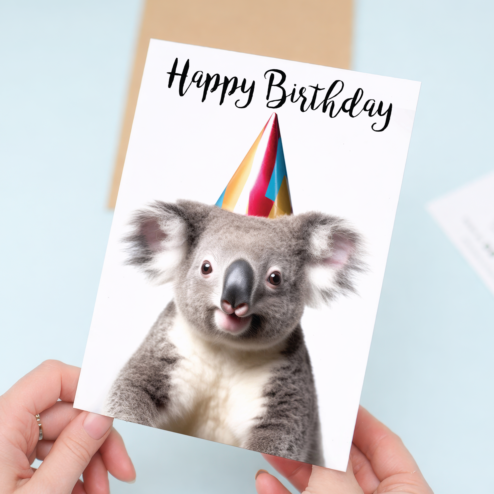 Adorable Koala Birthday Card with Colorful Balloons, Eco-Friendly Material, For Him or Her