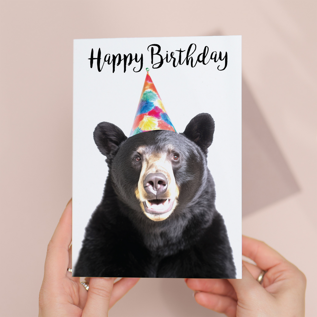 Fun Black Bear Birthday Card, Eco-Friendly Material, For Him or Her