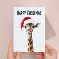 Whimsical Giraffe Christmas Card Wearing a Santa Hat, Eco-Friendly Material, For Him or Her