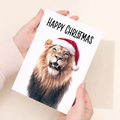 Whimsical Lion Wearing a Santa Hat Christmas Card, Eco-Friendly Material, For Him or Her