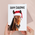 Whimsical Christmas Horse Card with Santa Hat, Eco-Friendly Material, For Him or Her