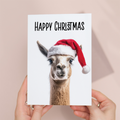 Whimsical Llama Wearing a Santa Hat Christmas Card, Eco-Friendly Material, For Him or Her