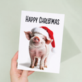 Whimsical Pig Wearing a Santa Hat Christmas Card, Eco-Friendly Material, For Him or Her