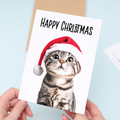 Whimsical Scottish Fold Cat Christmas Card with Santa Hat, Eco-Friendly Material, For Him or Her