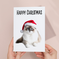 Adorable Ragdoll Cat Wearing a Santa Hat Christmas Card, Eco-Friendly Material, For Him or Her
