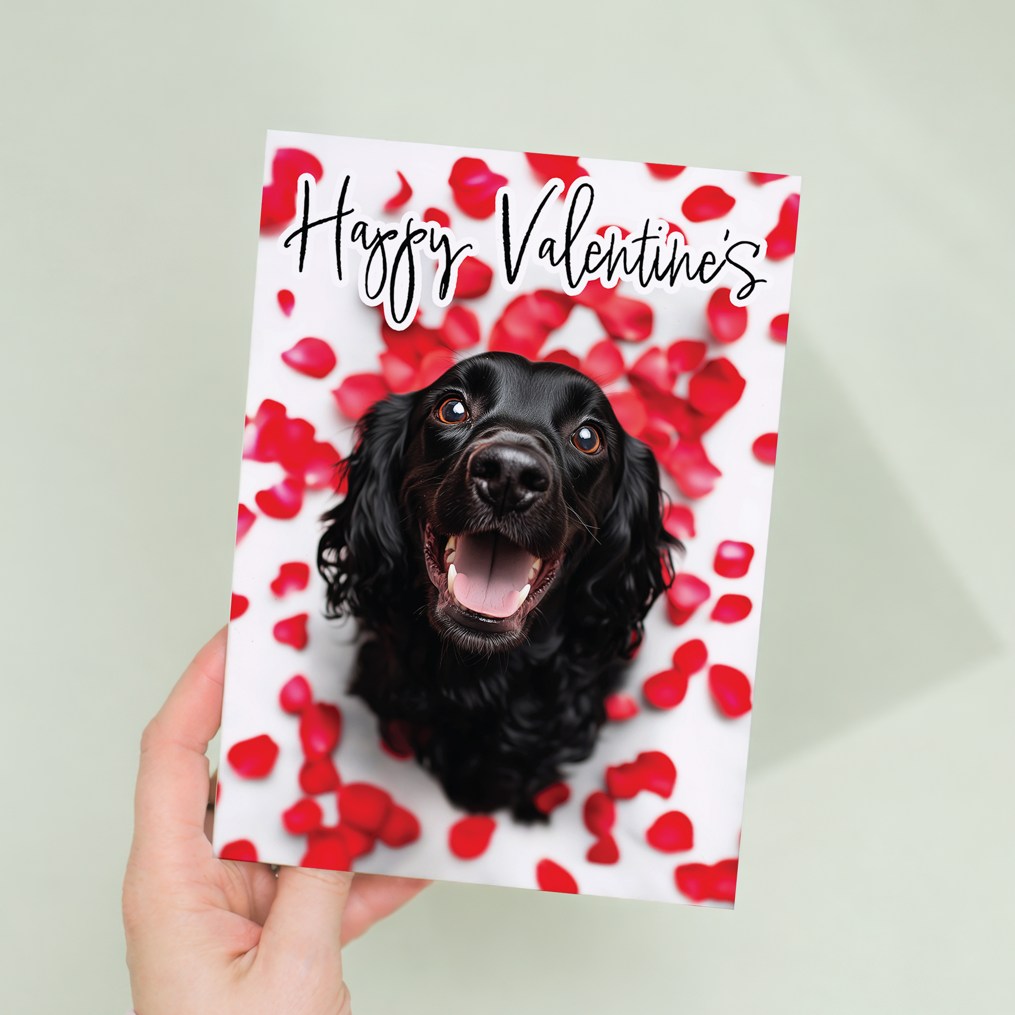 Valentine's Day Card featuring a Black Cocker Spaniel, Eco-Friendly Material, For Him or Her, From the Dog