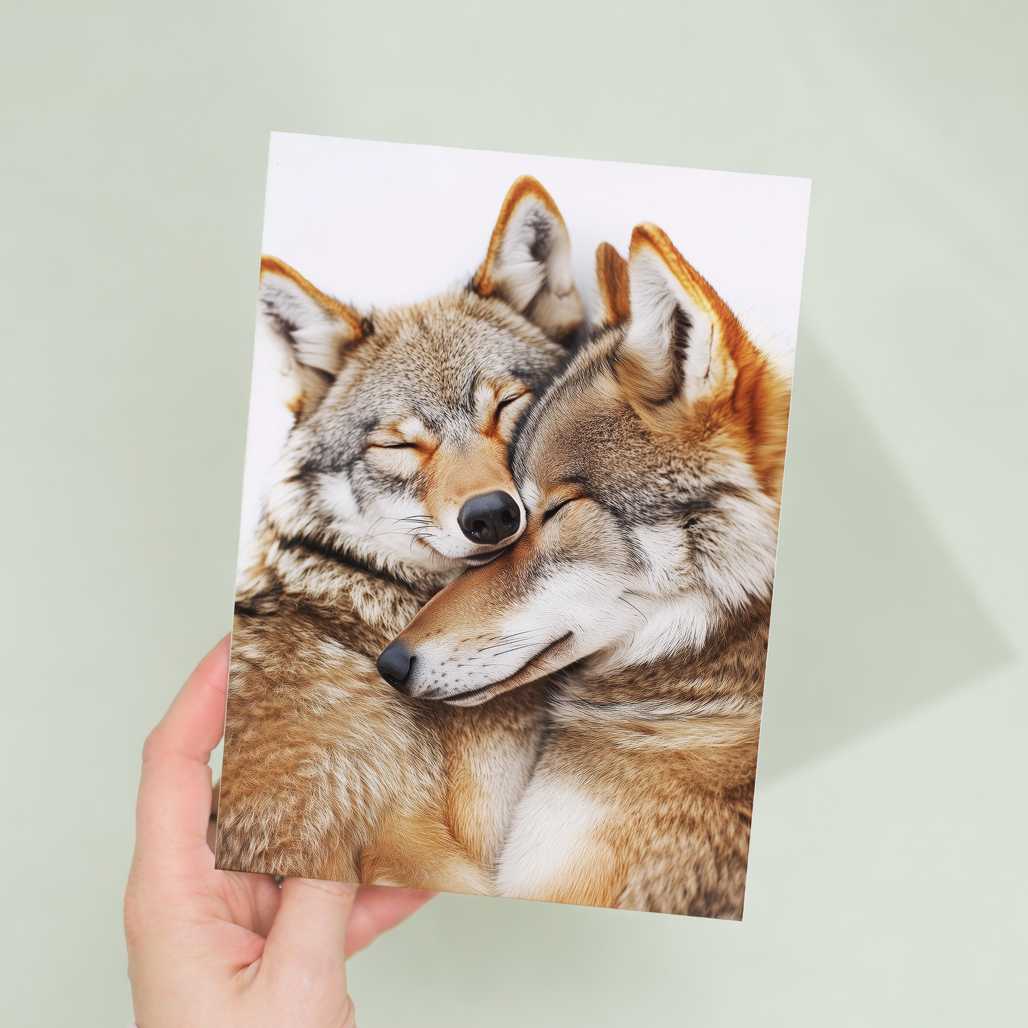 Romantic Anniversary Card Featuring Cute Wolves Nuzzling, Eco-Friendly Material, For Him or Her