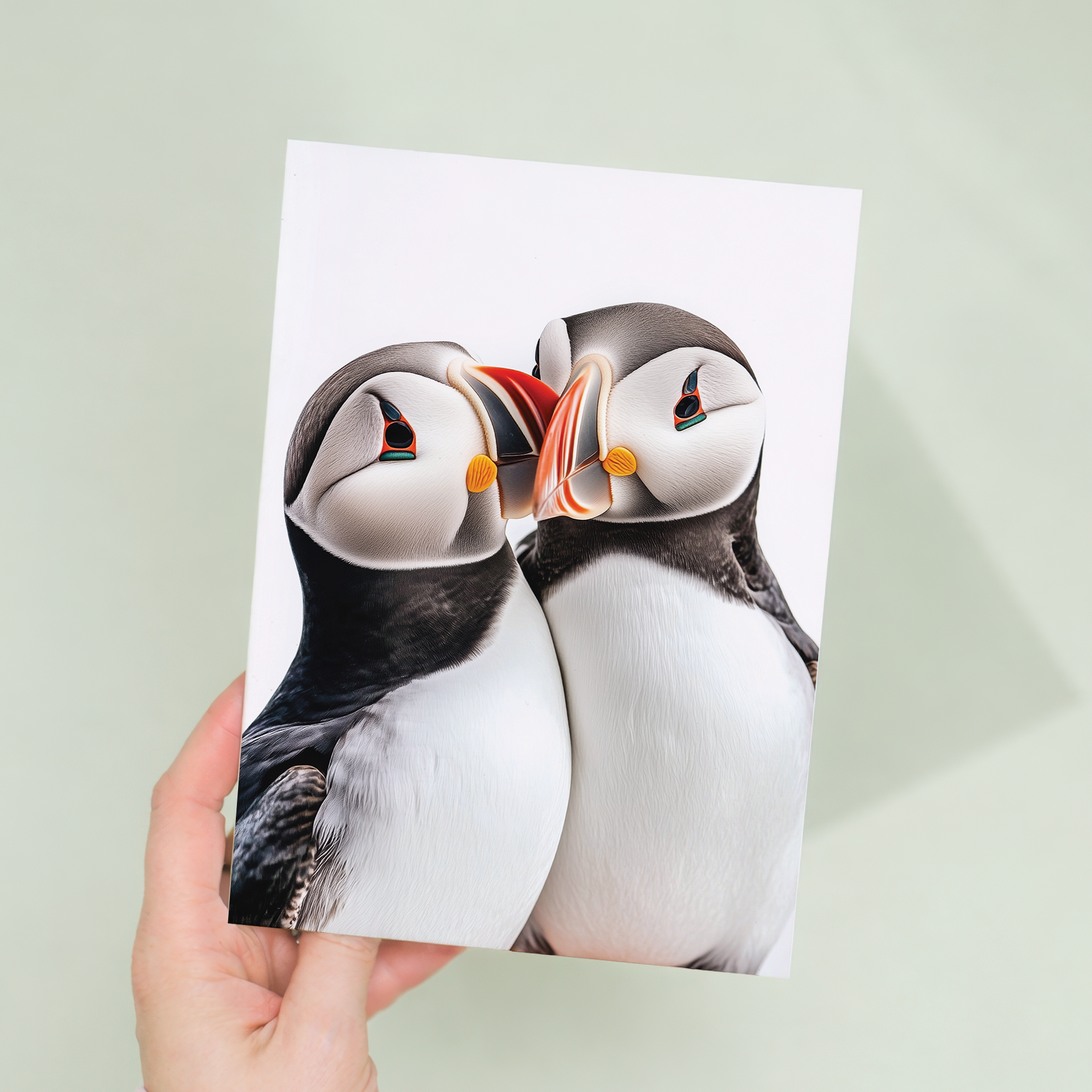 Adorable Puffins Nuzzling Anniversary Card, Romantic Nature Illustration, Eco-Friendly Material, For Husband or Wife