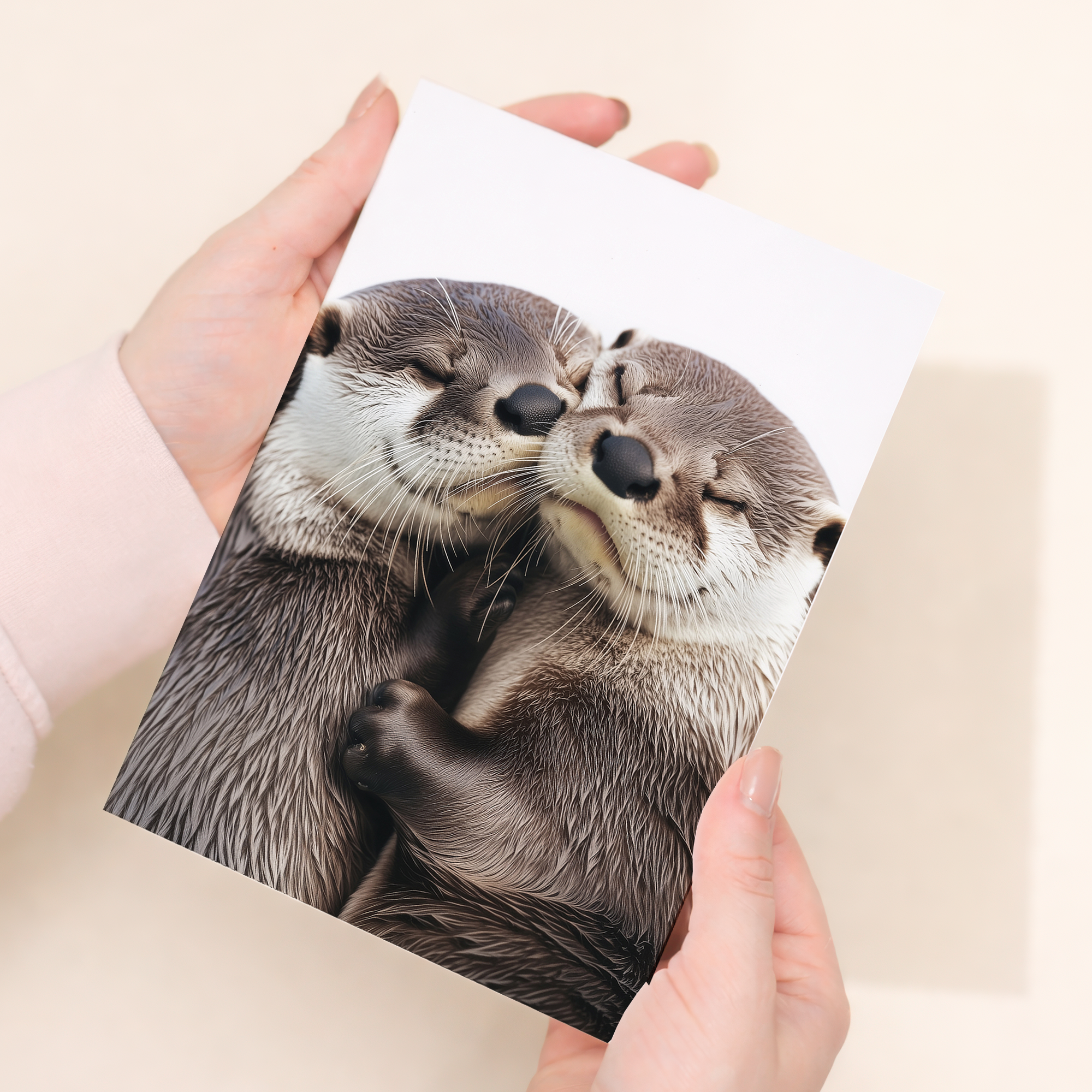 Adorable Otters Cuddling Anniversary Card, Eco-Friendly Material, For Him or Her