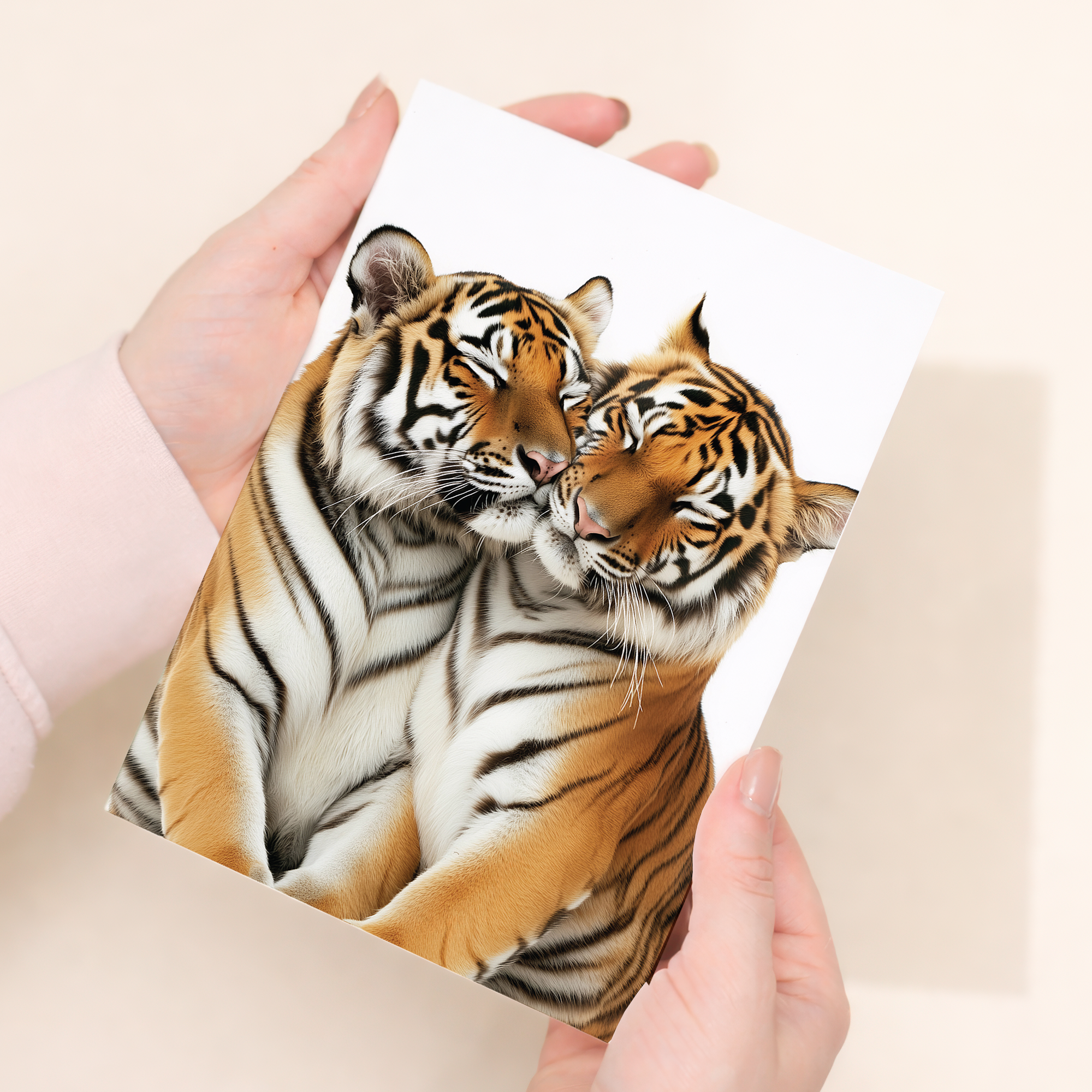Adorable Tiger Anniversary Card with a Heart, Eco-Friendly Material, For Him or Her