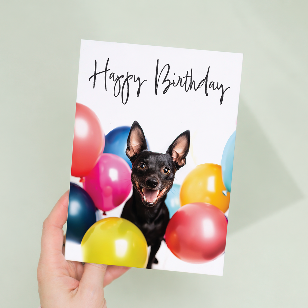 Adorable Dog Birthday Card with Colorful Balloons, Eco-Friendly Material, For Him or Her